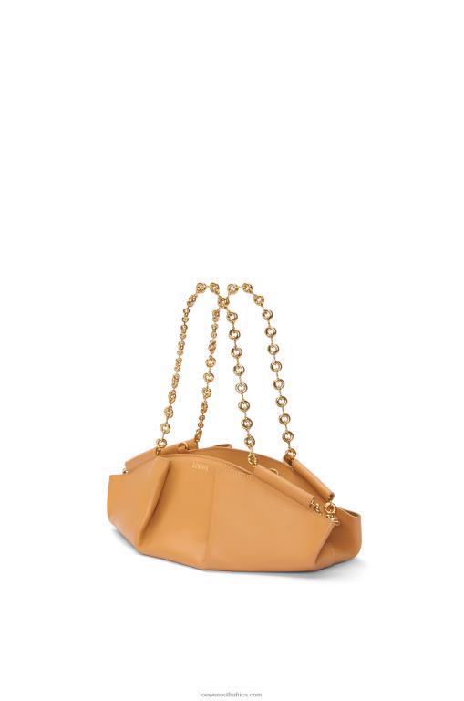 Loewe Women Small Paseo bag in shiny nappa calfskin with chain 206XF421 Warm Desert