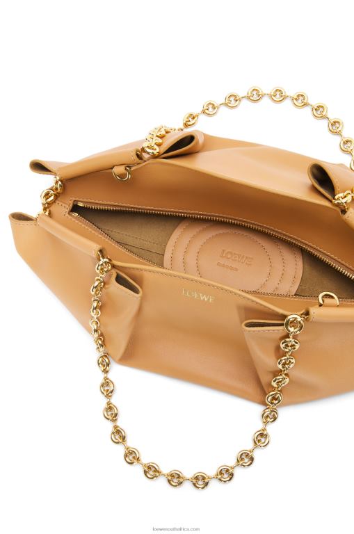 Loewe Women Small Paseo bag in shiny nappa calfskin with chain 206XF421 Warm Desert
