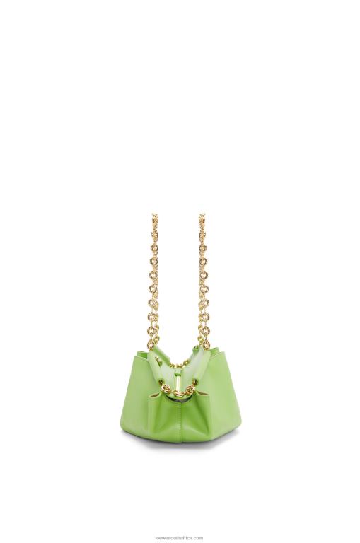 Loewe Women Small Paseo bag in shiny nappa calfskin with chain 206XF422 Apple Green