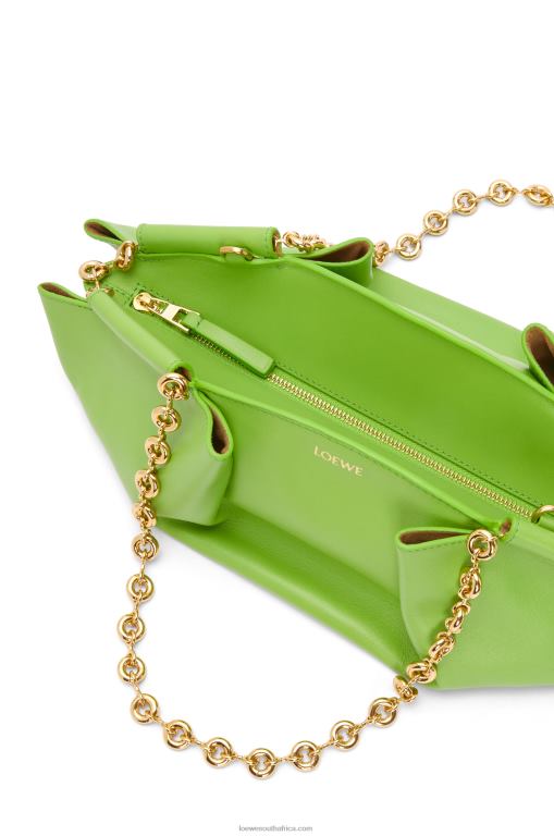 Loewe Women Small Paseo bag in shiny nappa calfskin with chain 206XF422 Apple Green