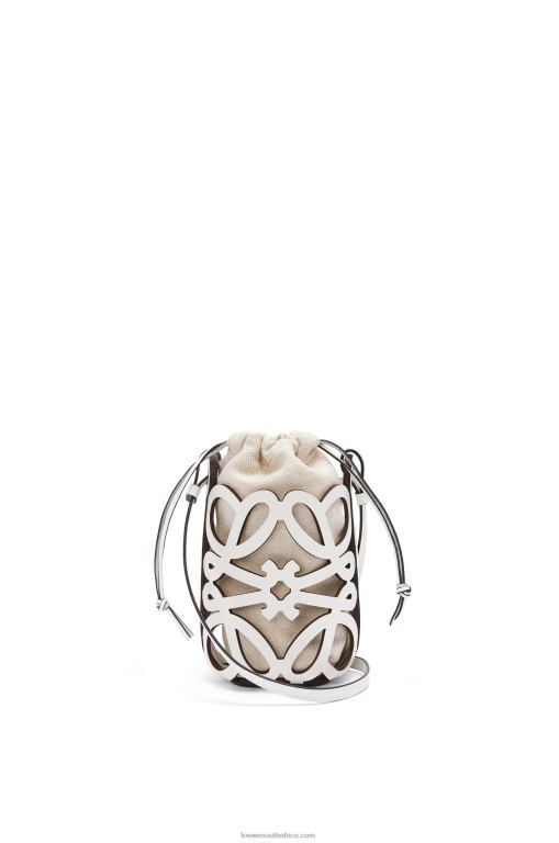 Loewe Women Anagram cut-out pocket in classic calfskin and canvas 206XF558 White/Ecru