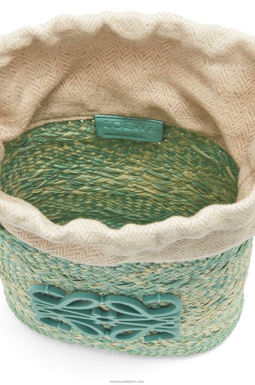 Loewe Women Square pocket in iraca palm and calfskin 206XF317 Fresh Mint