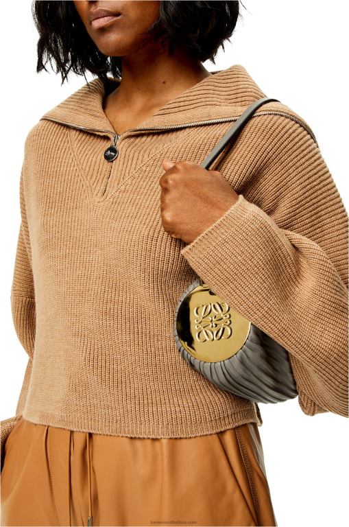 Loewe Women Bracelet pouch in nappa calfskin and brass 206XF622 Asphalt Grey