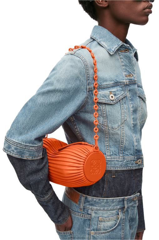 Loewe Women Bracelet pouch in pleated nappa 206XF600 Orange