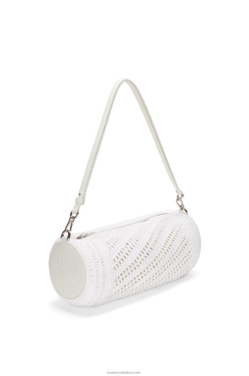 Loewe Women Bracelet pouch in raffia and calfskin 206XF377 White