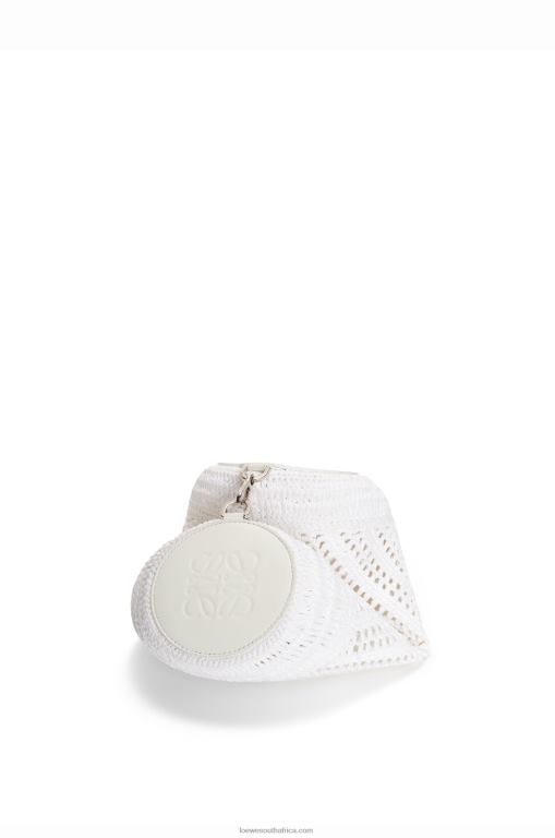 Loewe Women Bracelet pouch in raffia and calfskin 206XF377 White
