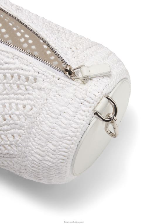 Loewe Women Bracelet pouch in raffia and calfskin 206XF377 White