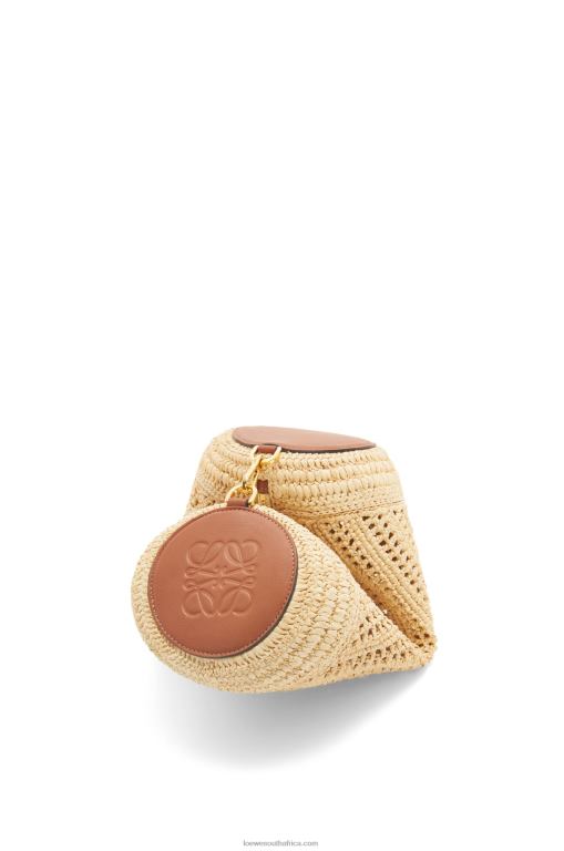 Loewe Women Bracelet pouch in raffia and calfskin 206XF378 Natural/Tan