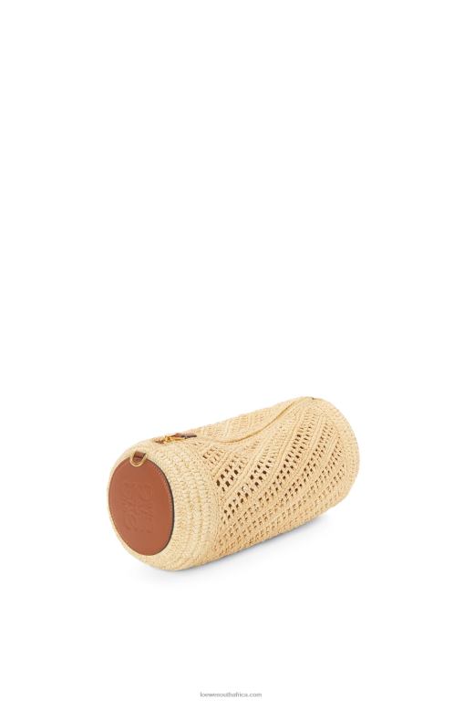Loewe Women Bracelet pouch in raffia and calfskin 206XF378 Natural/Tan