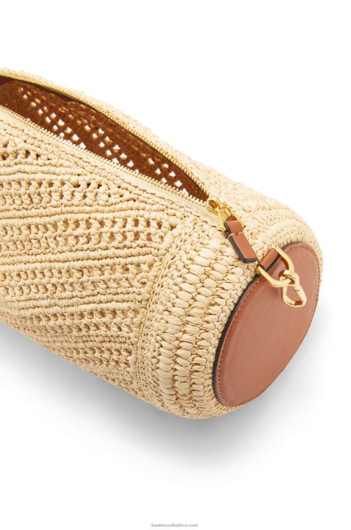 Loewe Women Bracelet pouch in raffia and calfskin 206XF378 Natural/Tan