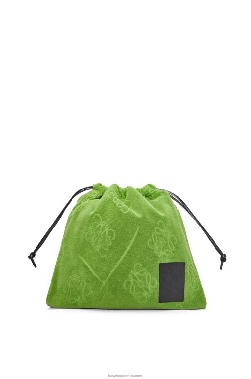 Loewe Women Drawstring pouch in cotton towelling 206XF582 Green