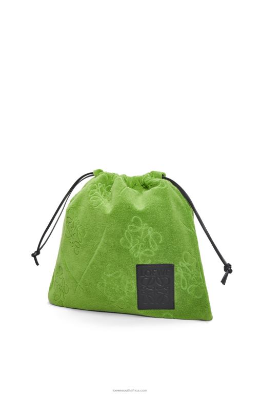 Loewe Women Drawstring pouch in cotton towelling 206XF582 Green