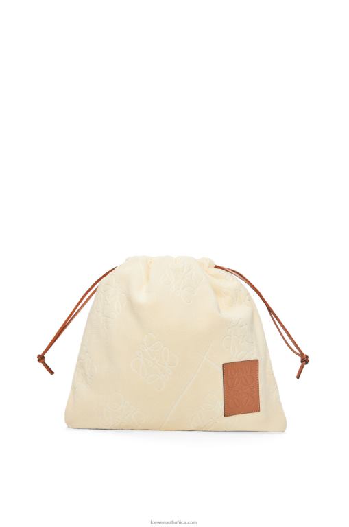 Loewe Women Drawstring pouch in cotton towelling 206XF583 Ecru