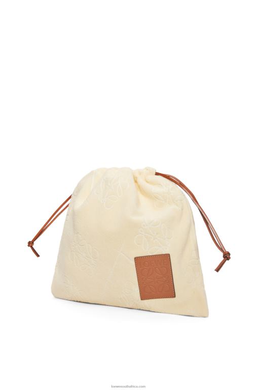 Loewe Women Drawstring pouch in cotton towelling 206XF583 Ecru
