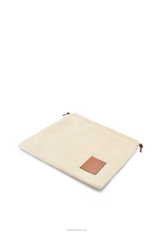 Loewe Women Drawstring pouch in cotton towelling 206XF583 Ecru