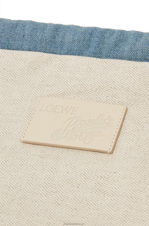 Loewe Women Fish drawstring pouch in denim 206XF588 Light Blue