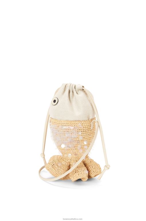 Loewe Women Fish pouch in canvas and raffia 206XF221 Natural/Ivory
