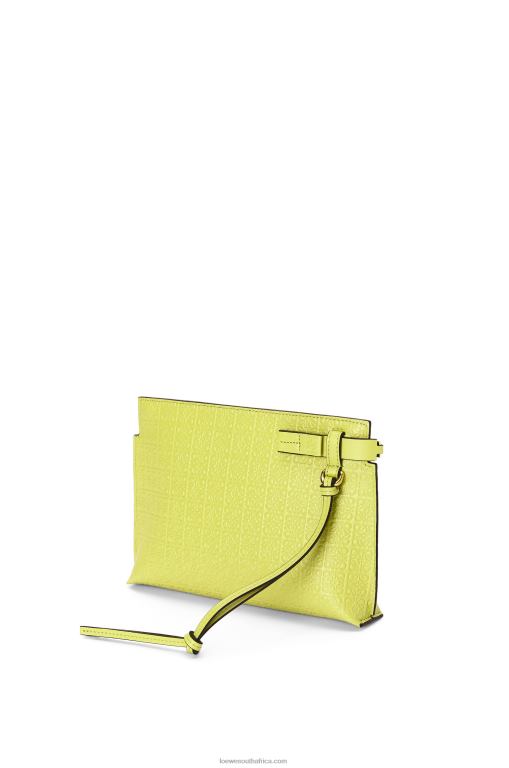 Loewe Women Mini Repeat T Pouch in embossed silk calfskin 206XF556 Lime Yellow