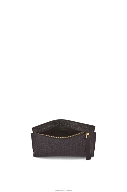 Loewe Women Mini Repeat T Pouch in embossed silk calfskin 206XF610 Black