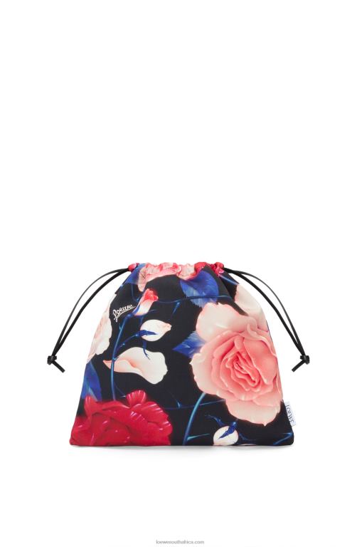 Loewe Women Roses drawstring pouch in canvas 206XF586 Black