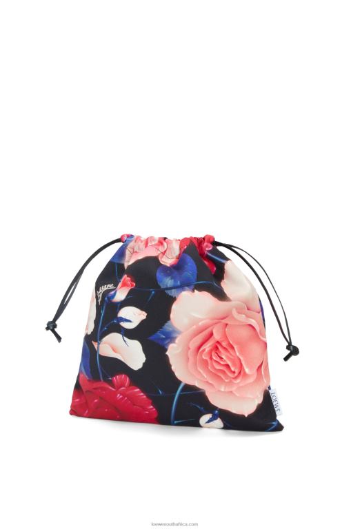 Loewe Women Roses drawstring pouch in canvas 206XF586 Black