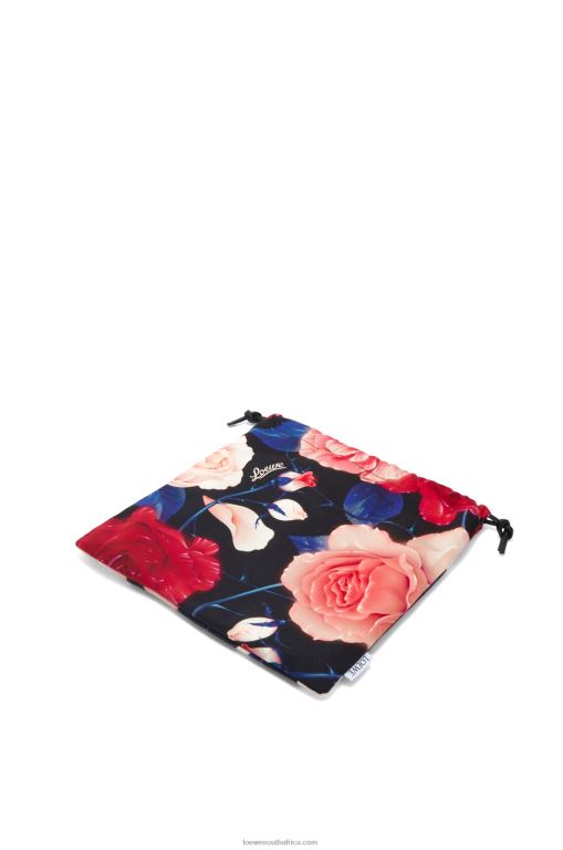 Loewe Women Roses drawstring pouch in canvas 206XF586 Black