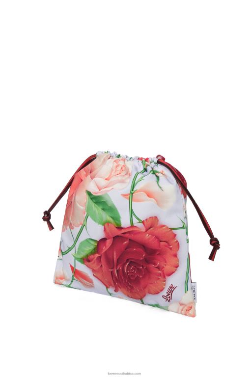 Loewe Women Roses drawstring pouch in canvas 206XF587 Blue Lilac
