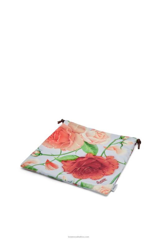 Loewe Women Roses drawstring pouch in canvas 206XF587 Blue Lilac