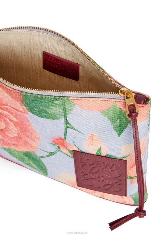 Loewe Women Roses oblong pouch in denim 206XF584 Blue Lilac