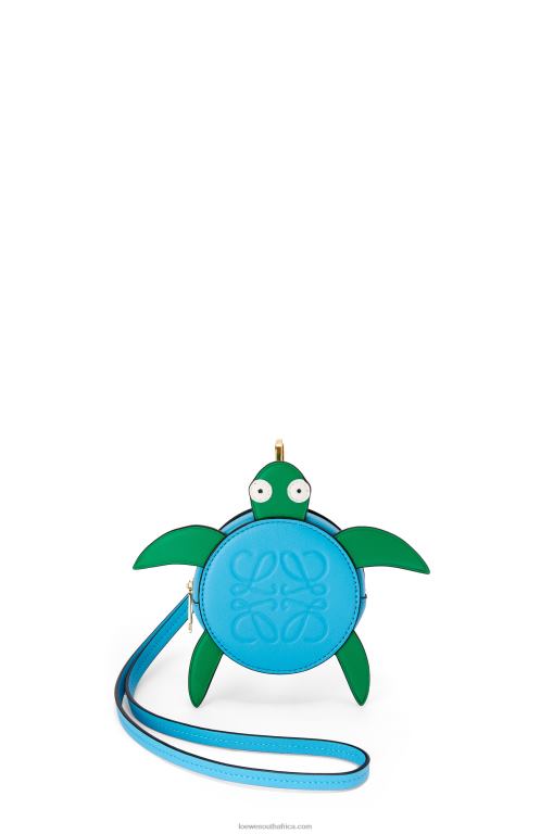 Loewe Women Turtle Cookie pouch in classic calfskin 206XF617 Blue/Green