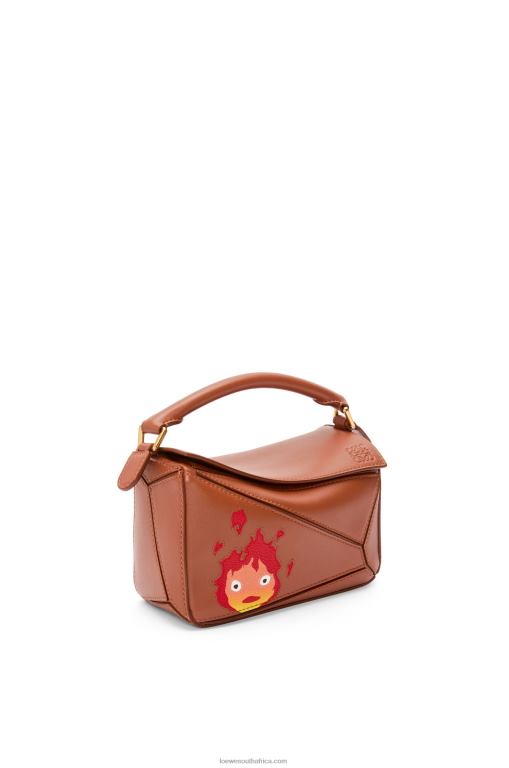 Loewe Women Calcifer mini Puzzle bag in satin calfskin 206XF260 Rust
