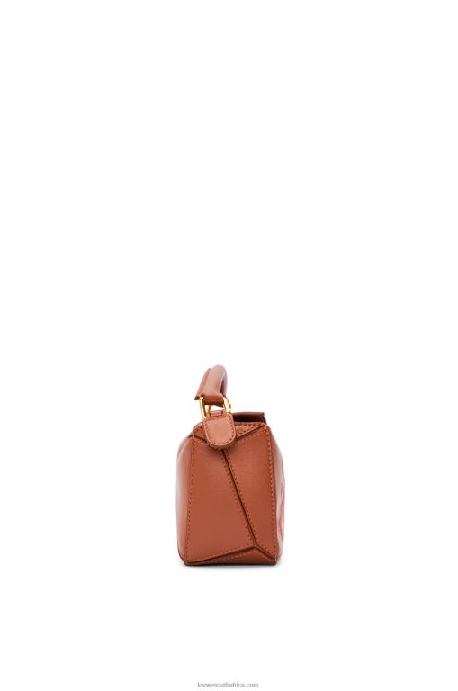 Loewe Women Calcifer mini Puzzle bag in satin calfskin 206XF260 Rust