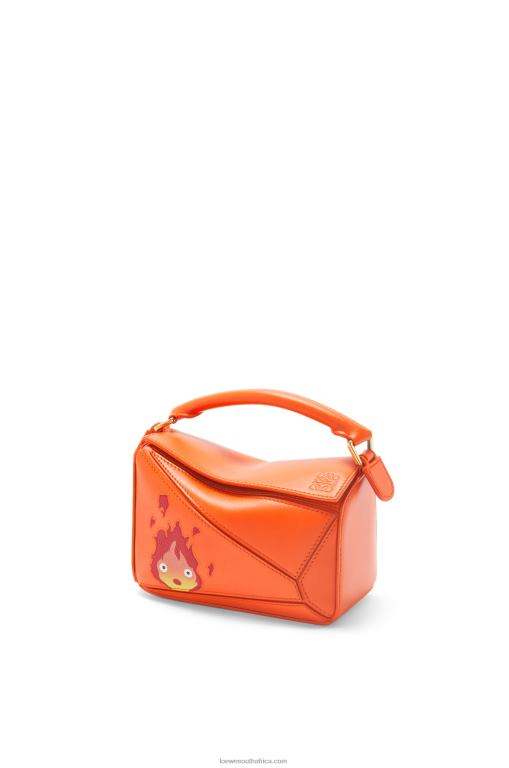 Loewe Women Calcifer mini Puzzle bag in satin calfskin 206XF261 Orange