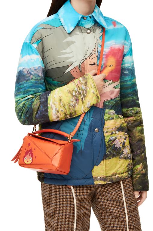 Loewe Women Calcifer mini Puzzle bag in satin calfskin 206XF261 Orange