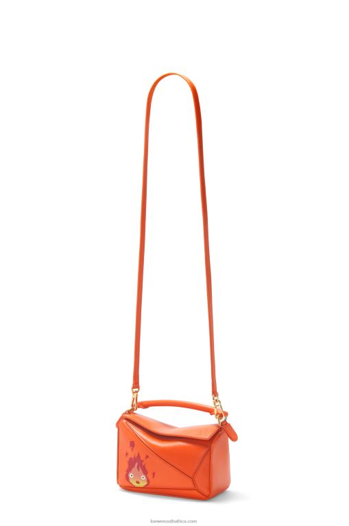 Loewe Women Calcifer mini Puzzle bag in satin calfskin 206XF261 Orange