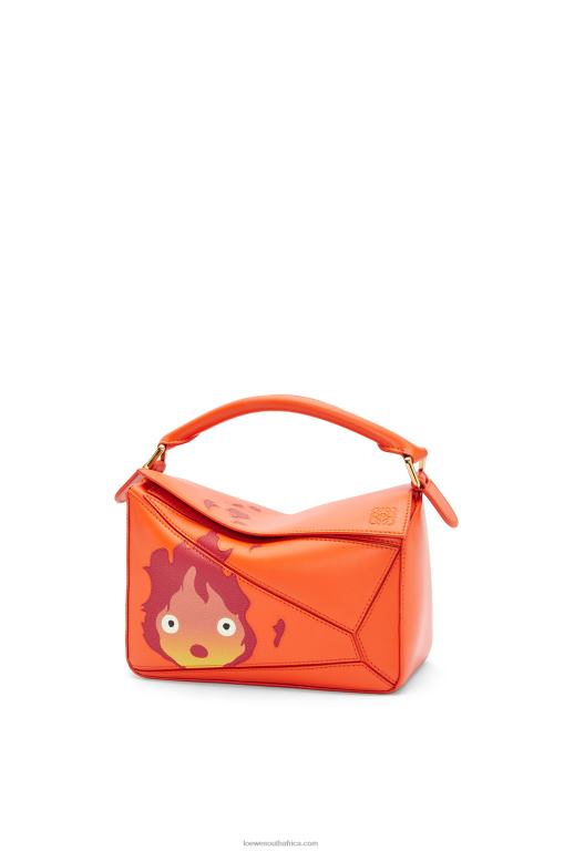 Loewe Women Calcifer small Puzzle bag in satin calfskin 206XF441 Orange