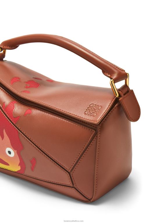 Loewe Women Calcifer small Puzzle bag in satin calfskin 206XF442 Rust