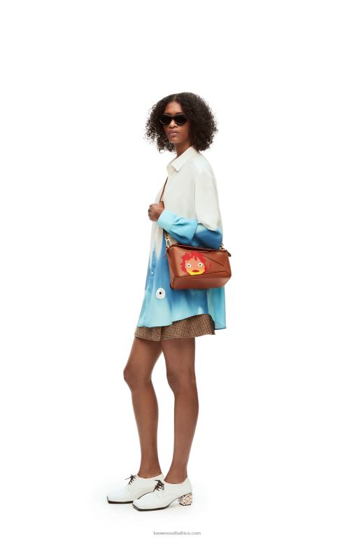 Loewe Women Calcifer small Puzzle bag in satin calfskin 206XF442 Rust