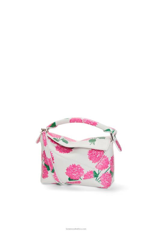 Loewe Women Mini Flower Puzzle Edge bag in satin calfskin 206XF235 White/Pink