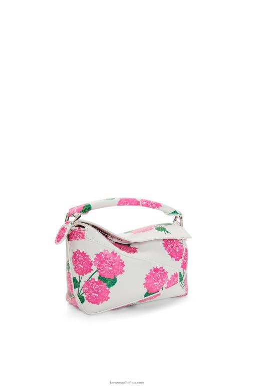 Loewe Women Mini Flower Puzzle Edge bag in satin calfskin 206XF235 White/Pink