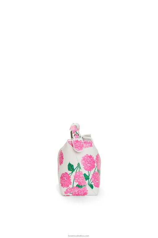 Loewe Women Mini Flower Puzzle Edge bag in satin calfskin 206XF235 White/Pink