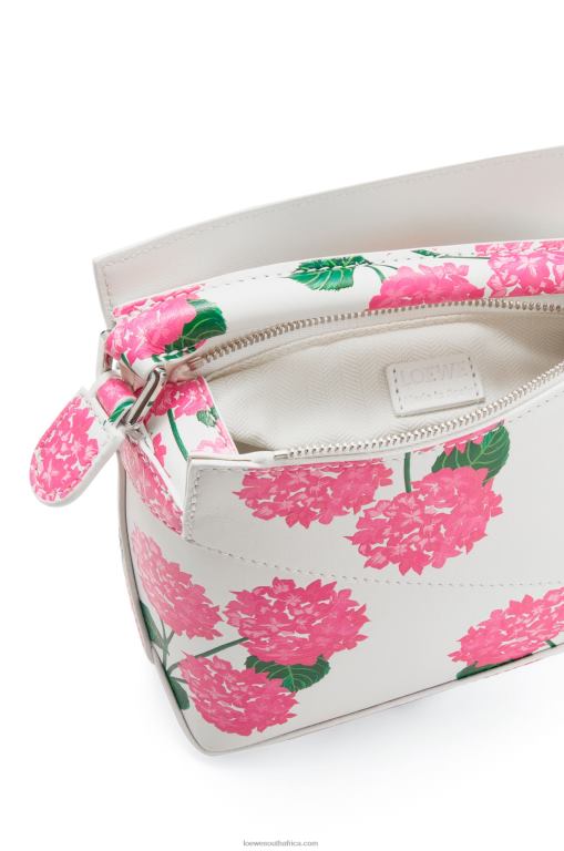 Loewe Women Mini Flower Puzzle Edge bag in satin calfskin 206XF235 White/Pink
