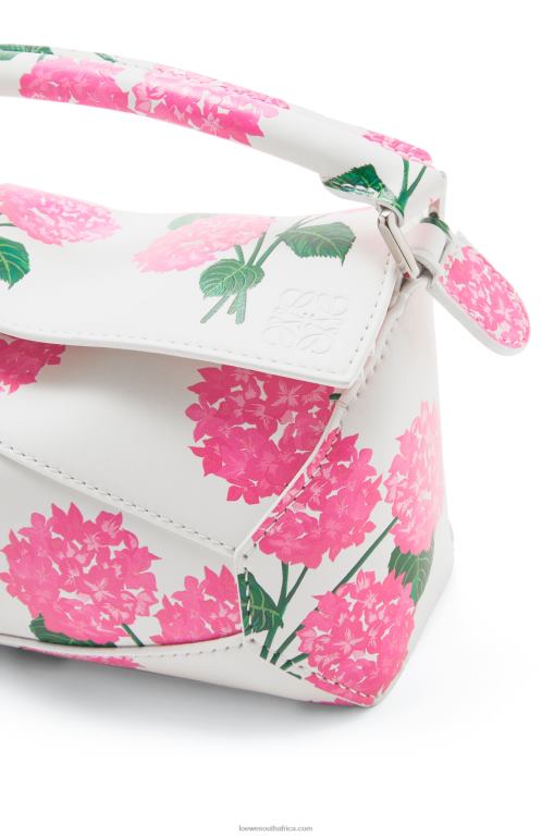 Loewe Women Mini Flower Puzzle Edge bag in satin calfskin 206XF235 White/Pink