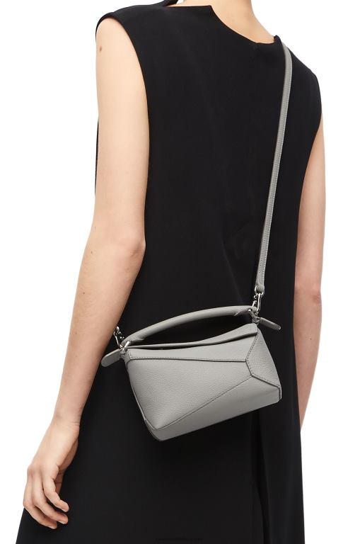 Loewe Women Mini Puzzle Edge bag in soft grained calfskin 206XF198 Pearl Grey
