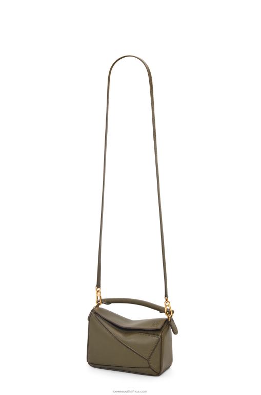 Loewe Women Mini Puzzle bag in classic calfskin 206XF202 Dark Khaki Green