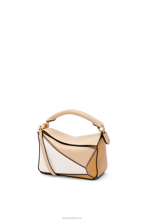 Loewe Women Mini Puzzle bag in classic calfskin 206XF233 Dusty Beige/Soft White