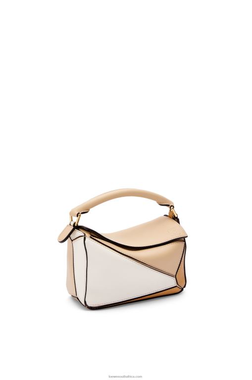 Loewe Women Mini Puzzle bag in classic calfskin 206XF233 Dusty Beige/Soft White