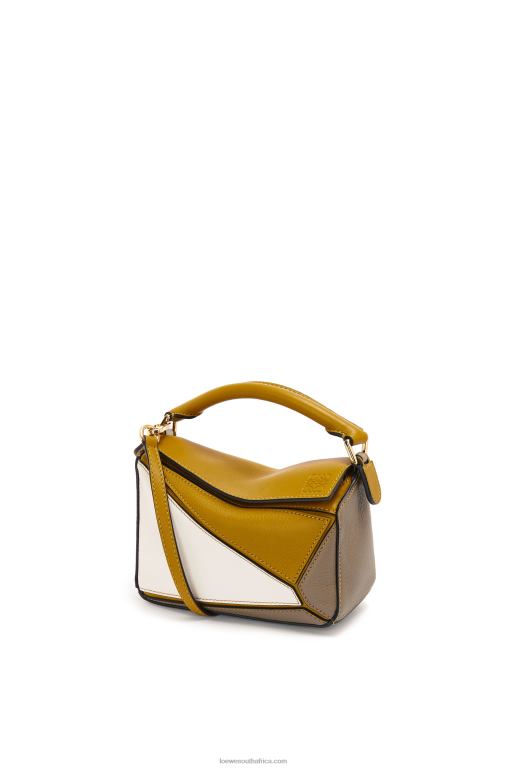 Loewe Women Mini Puzzle bag in classic calfskin 206XF277 Ochre/Soft White
