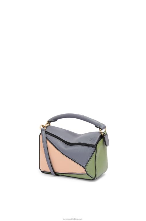 Loewe Women Mini Puzzle bag in classic calfskin 206XF284 Asphalt Grey/Nude