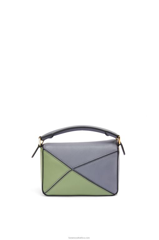 Loewe Women Mini Puzzle bag in classic calfskin 206XF284 Asphalt Grey/Nude